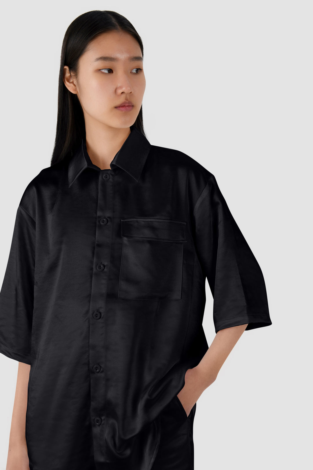 Black Satin Short Sleeve Shirt – Sundarbay