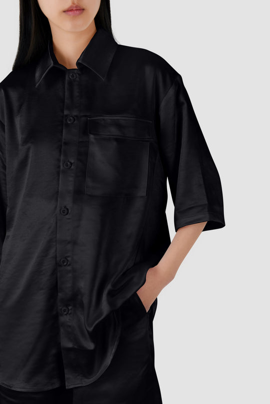 Black Satin Short Sleeve Shirt – Sundarbay